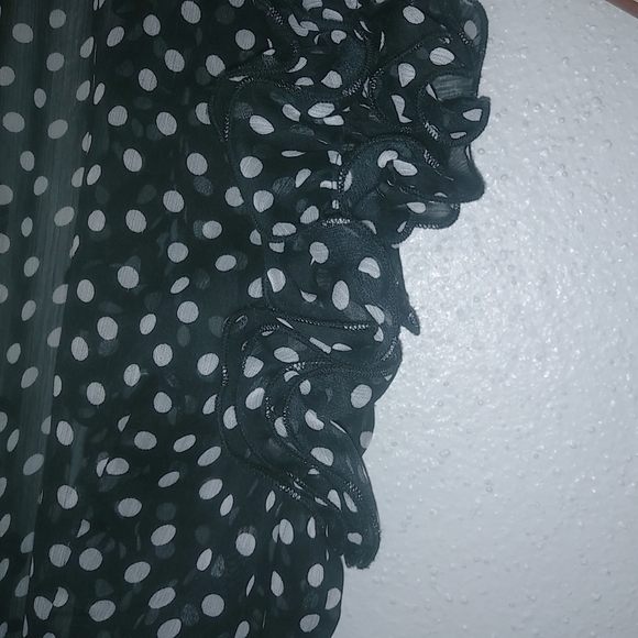 XXI M Sleeveless Black White Frilly Polka Dot Wrap Top Long Sash Top - Picture 2 of 7